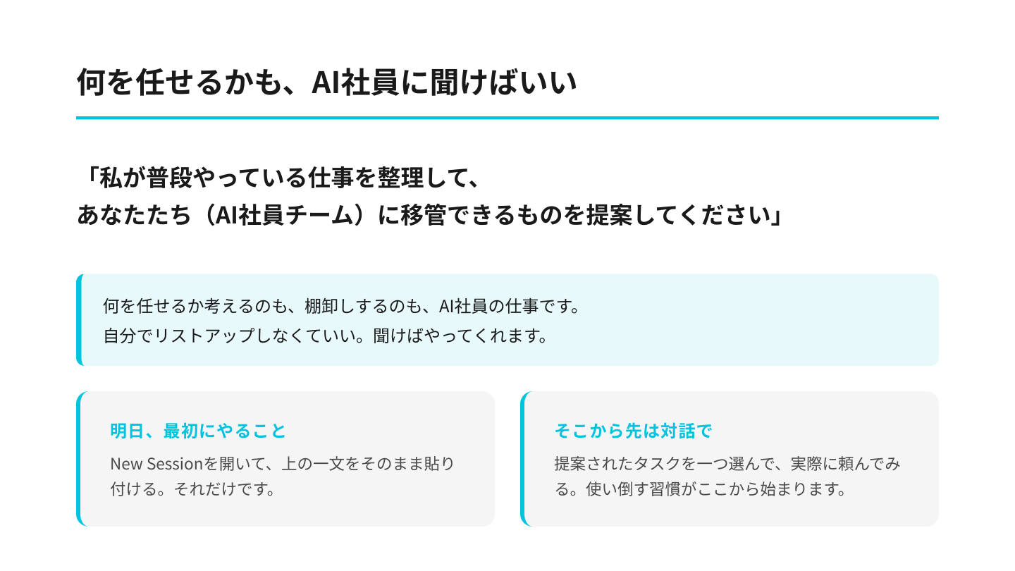何を任せるかも、AI社員に聞けばいい