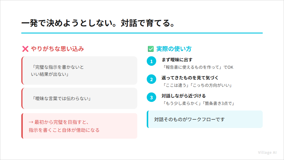 一発で決めようとしない。対話で育てる。